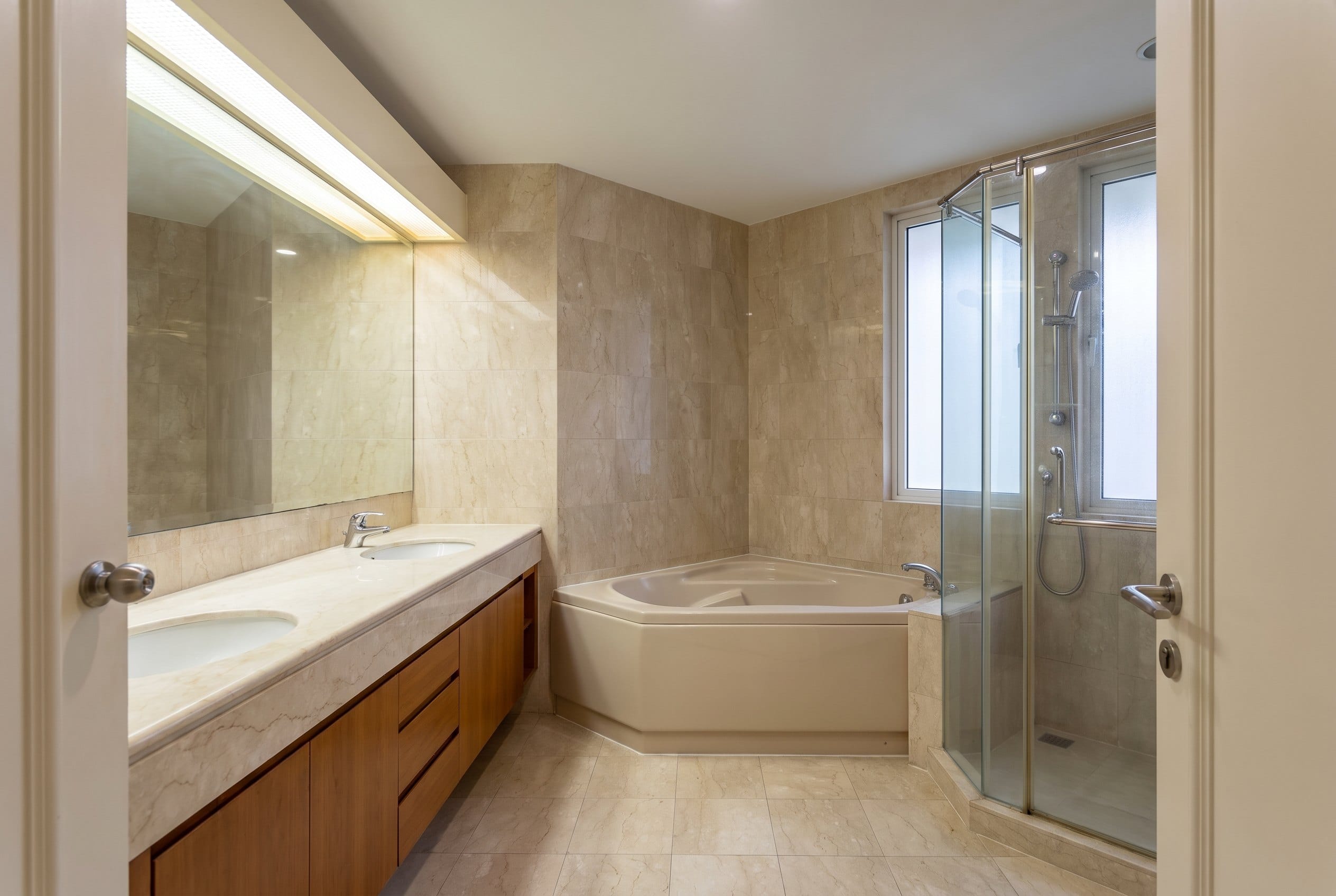 Condominium master bathroom, before